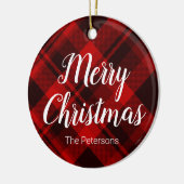 Frohe Weihnachts-Individuelle Name Red Black Karie Keramik Ornament (Links)