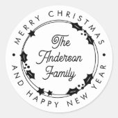 Frohe Weihnachts-Individuelle Name Script Holly Wr Runder Aufkleber (Vorderseite)