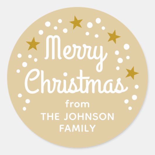 Frohe Weihnachts-Individuelle Name Simple Gold Runder Aufkleber (Vorderseite)