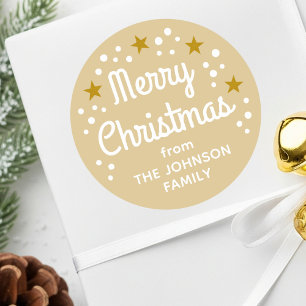 Frohe Weihnachts-Individuelle Name Simple Gold Runder Aufkleber