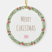 Frohe Weihnachts-Jahr-Kranz-Name Jährlicher Keepak Keramik Ornament (Vorne)