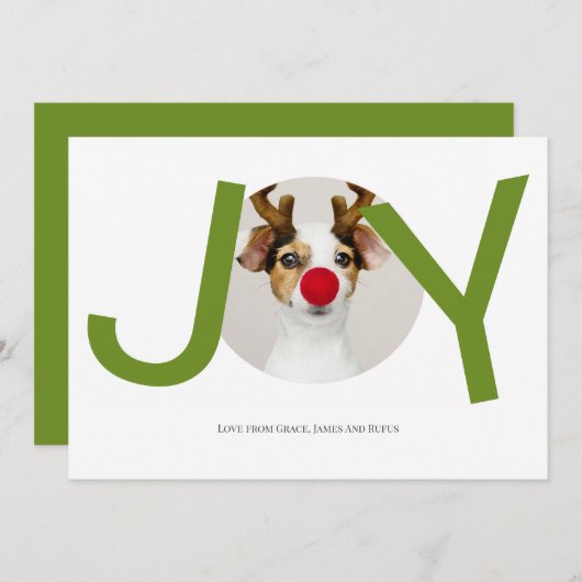 Frohe Weihnachts Joy Green Foto Card Einladung (Vorne/Hinten)