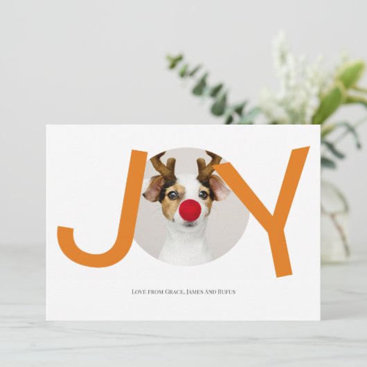 Frohe Weihnachts Joy Orange Foto Card Einladung (Stehend Vorderseite)