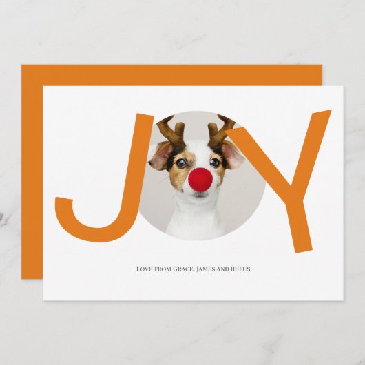 Frohe Weihnachts Joy Orange Foto Card Einladung (Vorne/Hinten)