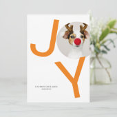 Frohe Weihnachts Joy Orange Foto Card Einladung (Stehend Vorderseite)