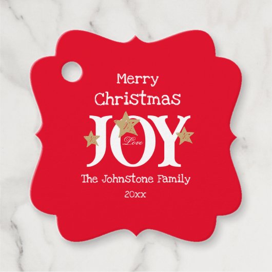 Frohe Weihnachts Joy Script Name Red Holiday Geschenkanhänger (Vorderseite)
