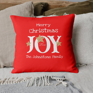 Frohe Weihnachts Joy Script Name Red Holiday Kissen