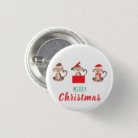 Frohe Weihnachts-Jungle Weihnachtsaffen Button (Vorne & Hinten)
