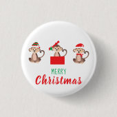 Frohe Weihnachts-Jungle Weihnachtsaffen Button (Vorderseite)