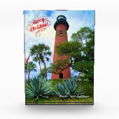 Frohe Weihnachts Jupiter Inlet Florida Lighthouse Fotoblock (Vorderseite)