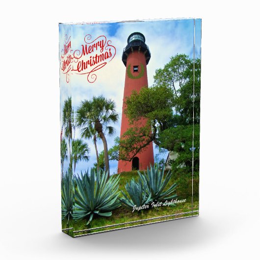 Frohe Weihnachts Jupiter Inlet Florida Lighthouse Fotoblock (Links)