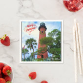 Frohe Weihnachts Jupiter Inlet Lighthouse Florida Serviette (Beispiel)