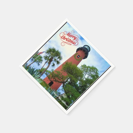 Frohe Weihnachts Jupiter Inlet Lighthouse Florida Serviette (Ecke)