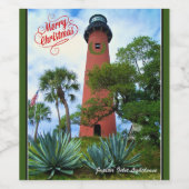 Frohe Weihnachts Jupiter Inlet Lighthouse Florida Weinetikett (Einzelnes Label)