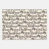 Frohe Weihnachts-Kalligrafie Muster Schwarze Creme Geschenkpapier Set (Vorderseite 3)