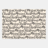 Frohe Weihnachts-Kalligrafie Muster Schwarze Creme Geschenkpapier Set (Vorderseite 2)