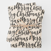 Frohe Weihnachts-Kalligrafie Muster Schwarze Creme Geschenkpapier Set (Beispiel)