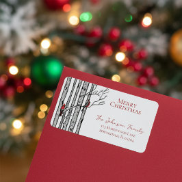 Frohe Weihnachts-Kardinal Birch Branches Adressaufkleber