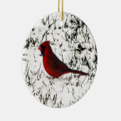 Frohe Weihnachts-Kardinal Keramik Ornament (Rechts)