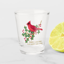 Frohe Weihnachts-Kardinal und Holly Branch Schnapsglas
