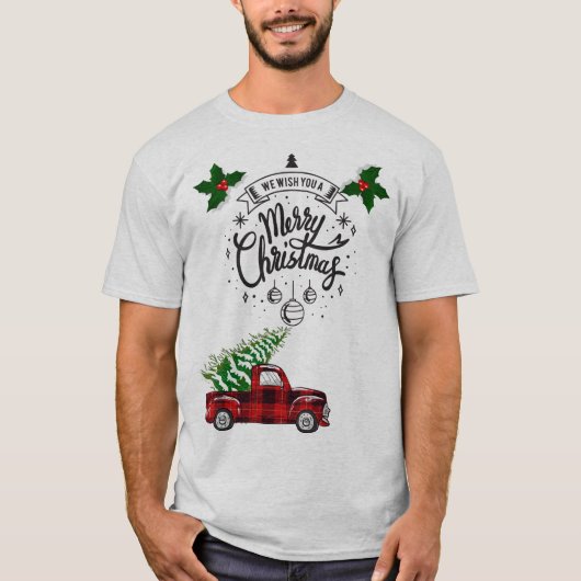 Frohe Weihnachts-kariert-LKW T-Shirt (Vorderseite)