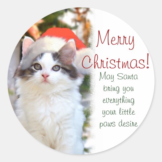 Frohe Weihnachts-Kitten-Sticker mit Vers Runder Aufkleber (Vorderseite)