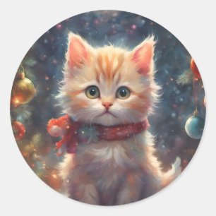 Frohe Weihnachts-Kitty-Katze, Ferienkuchen, Hausti Runder Aufkleber