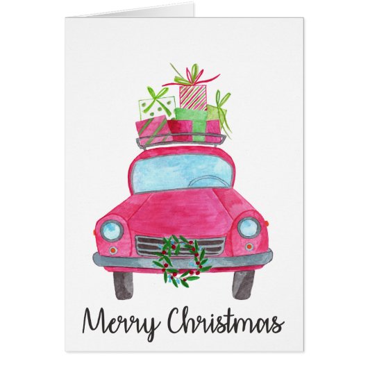 Frohe Weihnachts-Klassik Car Watercolor (Vorne)