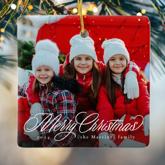 Frohe Weihnachts-Klassik Drehbuch ein Foto Urlaub Keramikornament