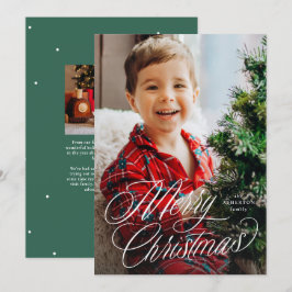 Frohe Weihnachts-Klassik zwei Foto grün Feiertagskarte