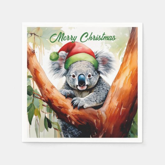 Frohe Weihnachts-Koala in Gumtree Serviette (Vorderseite)