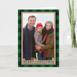Frohe Weihnachts Kraft Green Tartan Foto geklappt Feiertagskarte