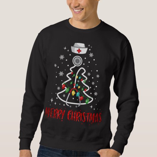 Frohe Weihnachts-Krankenschwester Stethoscope Tree Sweatshirt (Vorderseite)