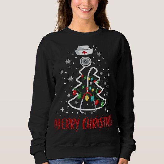 Frohe Weihnachts-Krankenschwester Stethoscope Tree Sweatshirt (Vorderseite)