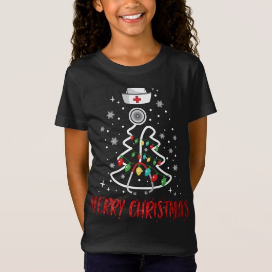 Frohe Weihnachts-Krankenschwester Stethoscope Tree T-Shirt (Vorderseite)