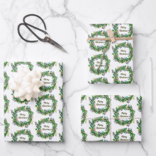 Frohe Weihnachts-Kranz Geschenkpapier Set