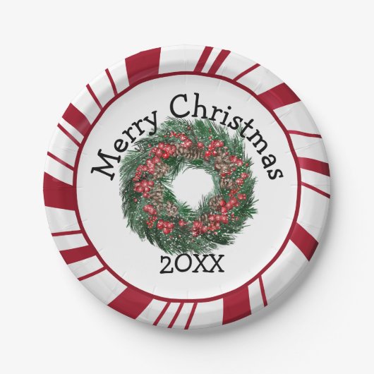 Frohe Weihnachts-Kranz-Teller Pappteller (Vorderseite)