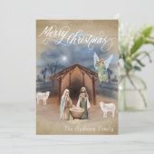 Frohe Weihnachts-Krippe-Manager Szene Watercolor Feiertagskarte (Stehend Vorderseite)
