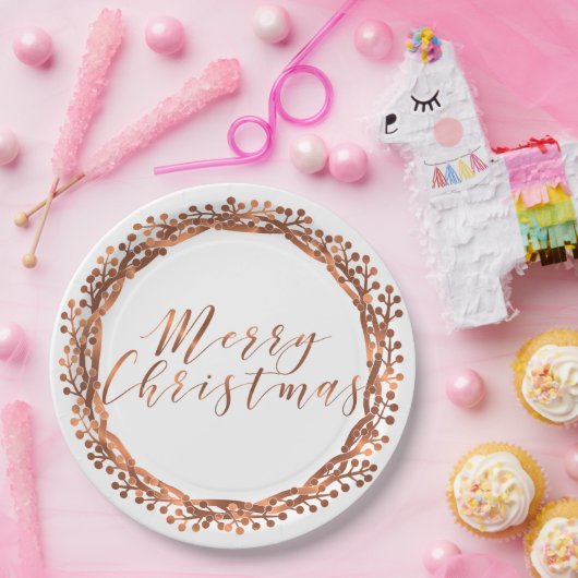 Frohe Weihnachts-Kupfer-Look Beeren Kranz-Design Pappteller (Party)