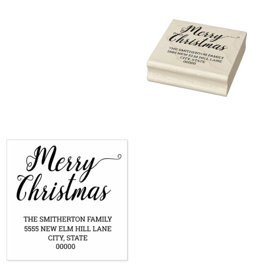 Frohe Weihnachts-Kursive Skriptfamilie Name Adress Gummistempel (Stempel)