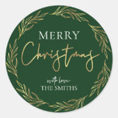 Frohe Weihnachts-Label Holly Wreath Imitate Gold F Runder Aufkleber (Vorderseite)