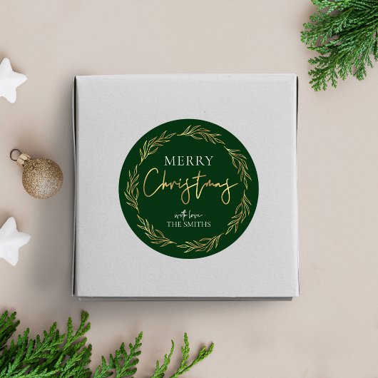 Frohe Weihnachts-Label Holly Wreath Imitate Gold F Runder Aufkleber