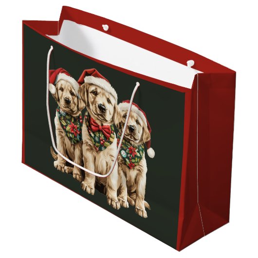Frohe Weihnachts Labrador Retriever Santa Puppy Do Große Geschenktüte (Vorderseite Schrägansicht)