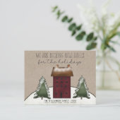 Frohe Weihnachts Land Saltbox Bäume Neue Zuhause Postkarte (Stehend Vorderseite)