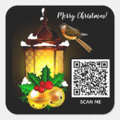 Frohe Weihnachts-Lantern-Bird QR-Code Quadratischer Aufkleber (Vorderseite)