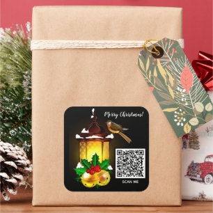 Frohe Weihnachts-Lantern-Bird QR-Code Quadratischer Aufkleber