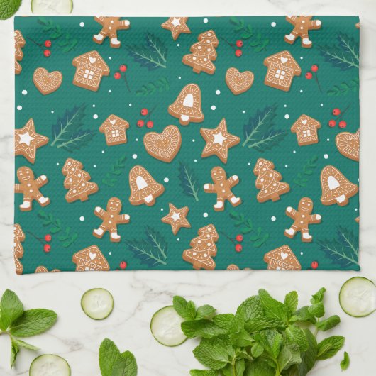 Frohe Weihnachts-Lebkuchen Geschirrtuch (Gefaltet)