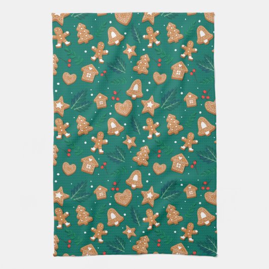 Frohe Weihnachts-Lebkuchen Geschirrtuch (Vertikal)