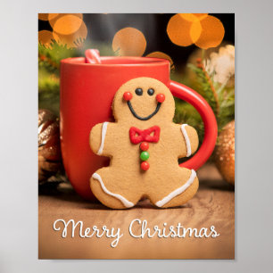 Frohe Weihnachts-Lebkuchen Mann und heiße Schokola Poster