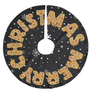 Frohe Weihnachts-Lebkuchen mit Schneeflocke Polyester Weihnachtsbaumdecke